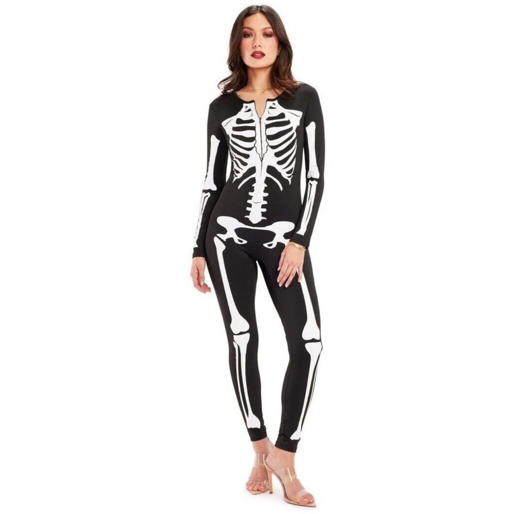 Tipsy Elves Skeleton Full Body Bodysuit Front Zip Up Women’s medium